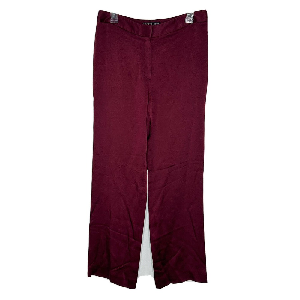 Lafayette 148 New York Womens Maroon Straight Leg Satin Pants Size 8